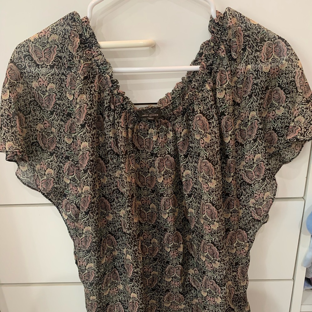 ella moss black butterfly silk blouse